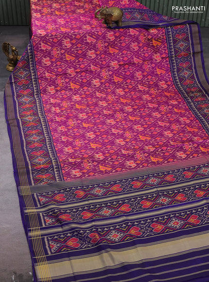 Rajkot patola silk saree purple and violet with allover patola weaves and ikat woven border