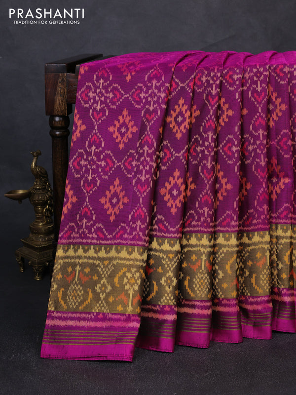 Rajkot patola silk saree purple with allover ikat weaves and ikat woven zari border