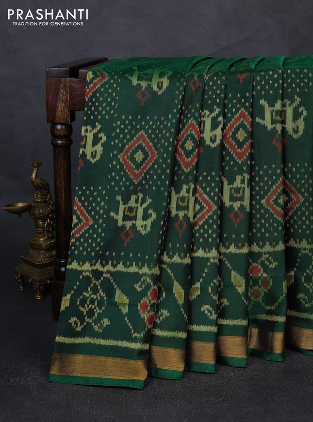 Rajkot patola silk saree green with allover patola weaves and zari woven border