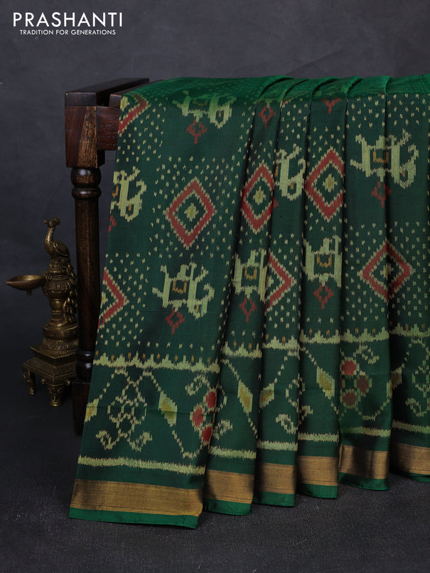 Rajkot patola silk saree green with allover patola weaves and zari woven border