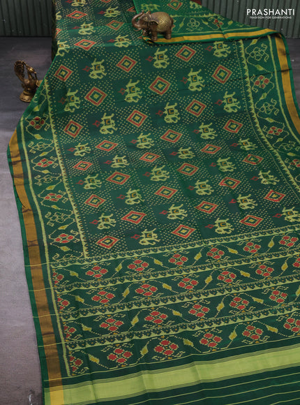 Rajkot patola silk saree green with allover patola weaves and zari woven border