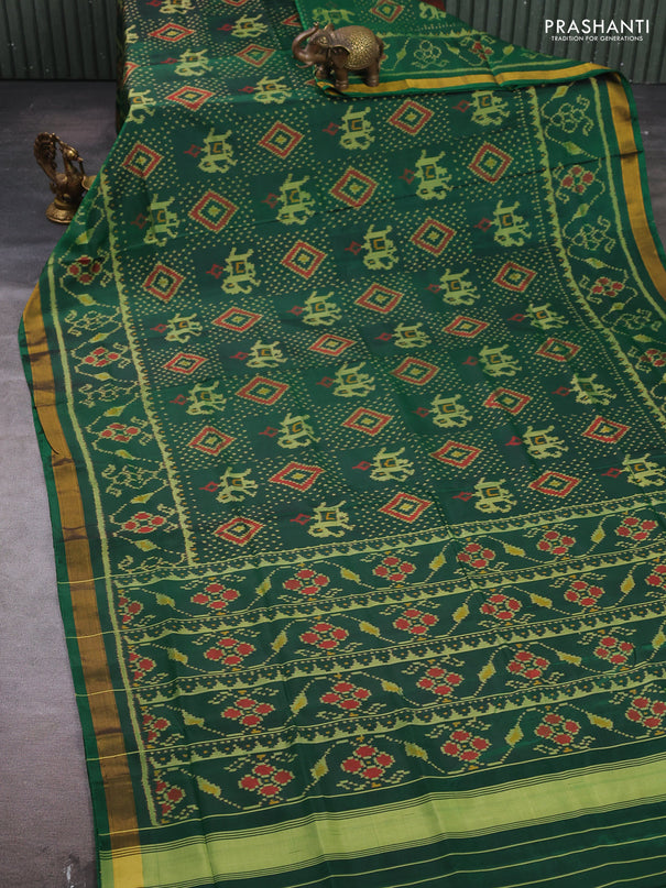 Rajkot patola silk saree green with allover patola weaves and zari woven border