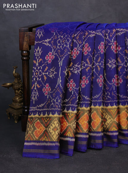 Rajkot patola silk saree blue with allover ikat weaves and zari woven border