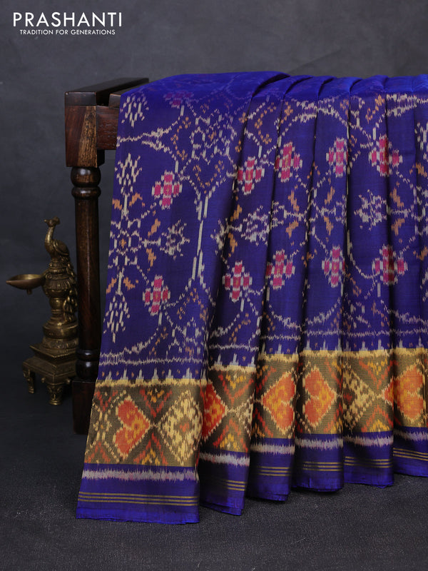 Rajkot patola silk saree blue with allover ikat weaves and zari woven border