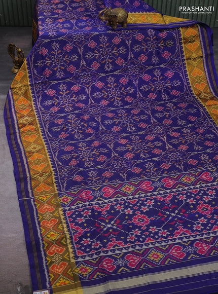 Rajkot patola silk saree blue with allover ikat weaves and zari woven border