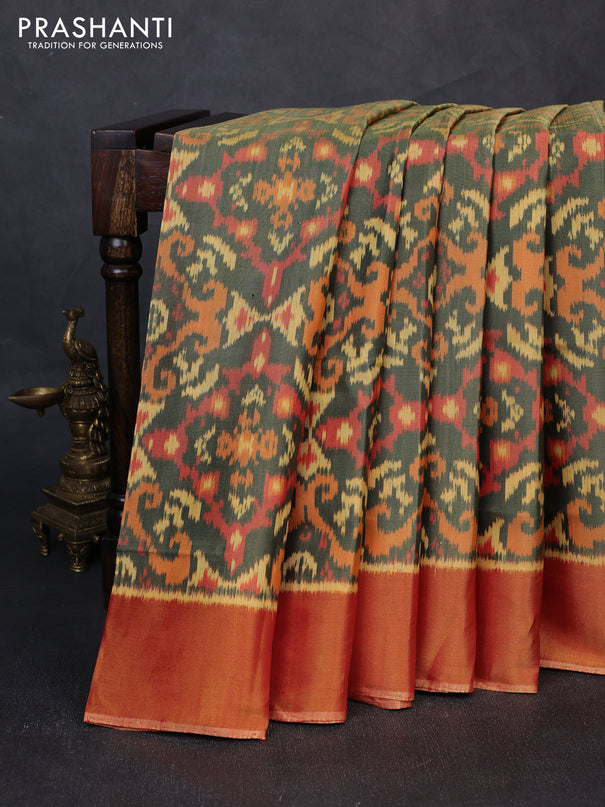 Rajkot patola silk saree green shade and red shade with allover ikat weaves and zari woven border