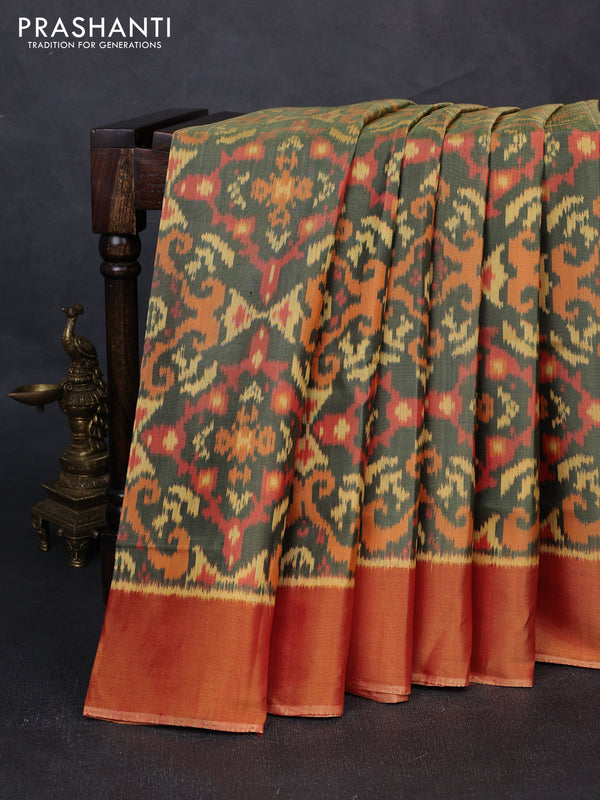 Rajkot patola silk saree green shade and red shade with allover ikat weaves and zari woven border