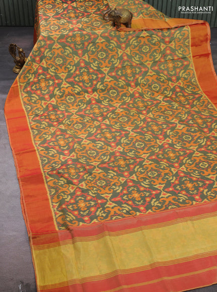 Rajkot patola silk saree green shade and red shade with allover ikat weaves and zari woven border