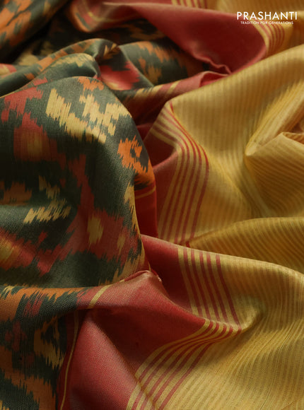 Rajkot patola silk saree green shade and red shade with allover ikat weaves and zari woven border