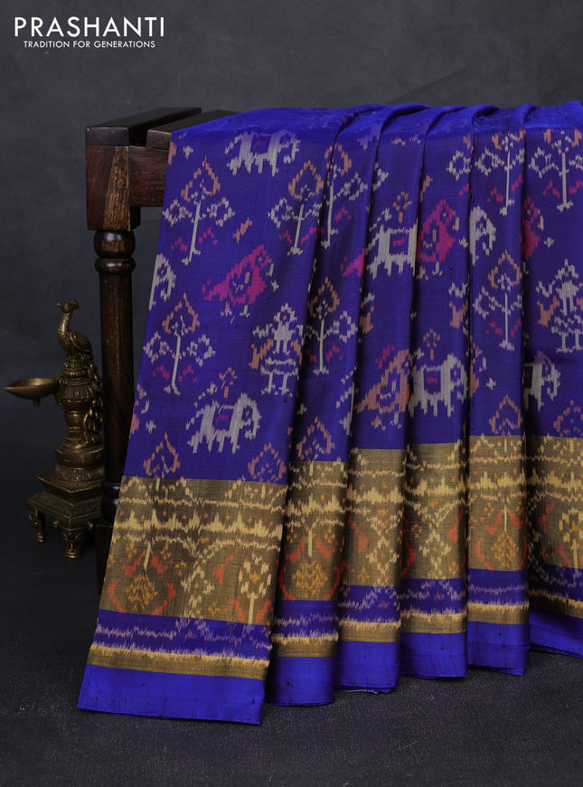 Rajkot patola silk saree blue with allover patola weaves and zari woven border