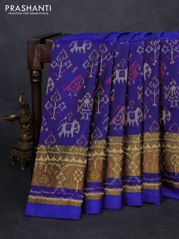 Rajkot patola silk saree blue with allover patola weaves and zari woven border