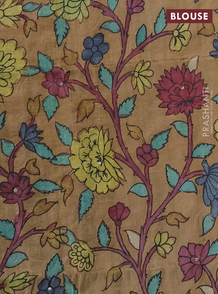 Matka tussar saree black and sandal with allover shibori prints & mirror work and kalamkari prints & embroidery pallu