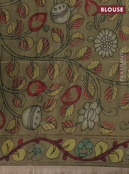 Matka tussar saree bottle green and elaichi green with allover ikat butta prints & mirror work and kalamkari prints & embroidery pallu
