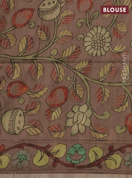 Matka tussar saree coffee brown and pastel brown with allover ikat butta prints & mirror work and kalamkari prints & embroidery pallu