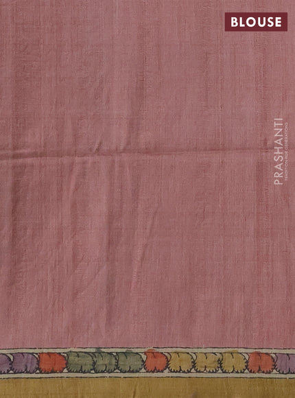 Matka tussar saree grey shade and peach shade with allover kalamkari prints & mirror work and kalamkari prints & embroidery pallu