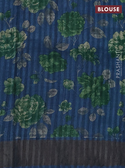 Pure tussar silk saree teal green and blue with stripes pattern and zari woven border