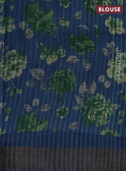 Pure tussar silk saree sap green and blue with stripes pattern and zari woven border