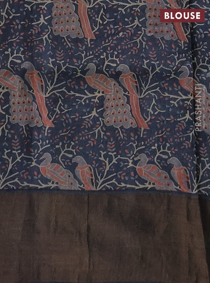 Pure tussar silk saree pastel grey and dark grey with allover zari checked pattern and zari woven border