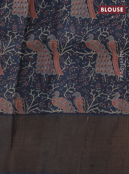 Pure tussar silk saree mild peach and grey with allover zari checked pattern and zari woven border