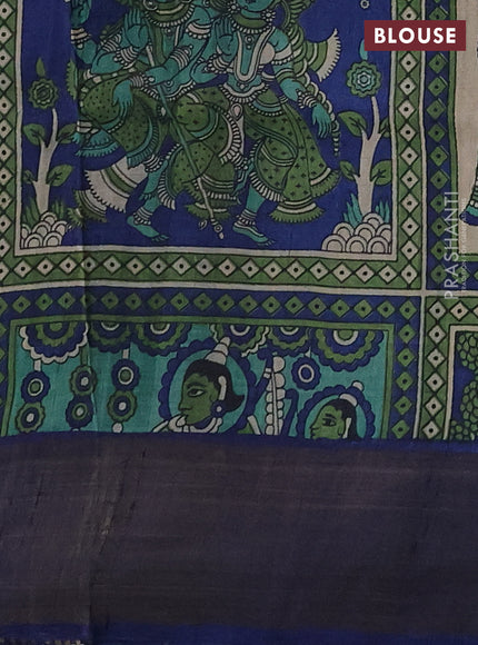 Pure tussar silk saree teal blue and navy blue with allover zari checked pattern and zari woven border
