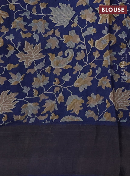 Pure tussar silk saree red and blue with allover zari checked pattern and zari woven border