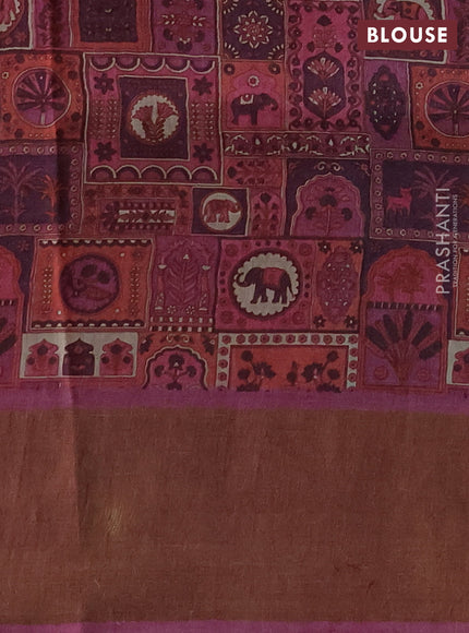 Pure tussar silk saree grey and pink with allover zari checked pattern and zari woven border