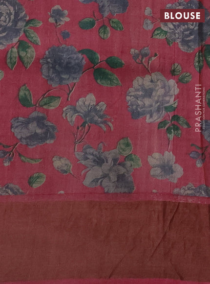 Pure tussar silk saree grey and pink shade with allover zari checked pattern and zari woven border