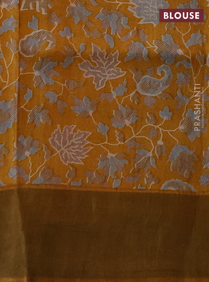 Pure tussar silk saree purple and mustard yellow with allover zari checked pattern and zari woven border