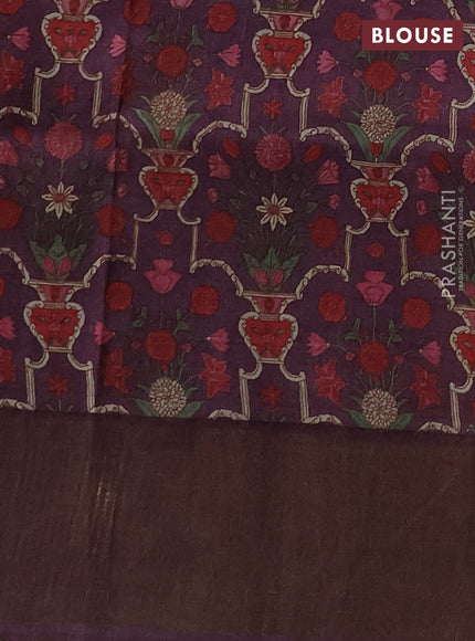 Pure tussar silk saree mustard yellow and purple with allover zari checked pattern and zari woven border