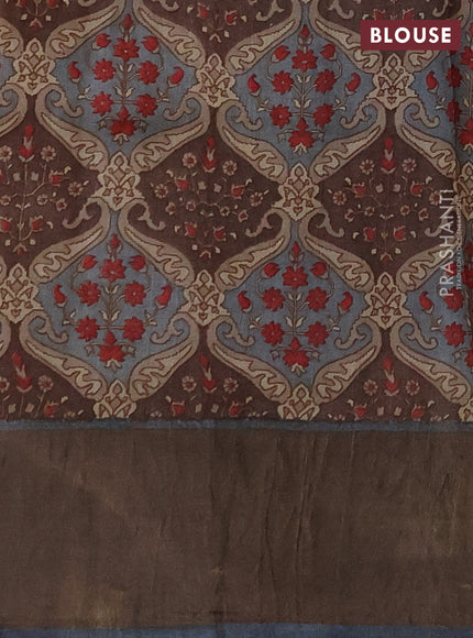 Pure tussar silk saree cream and peacock blue with allover zari checked pattern and zari woven border