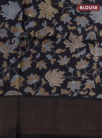 Pure tussar silk saree maroon and black with allover zari checked pattern and zari woven border
