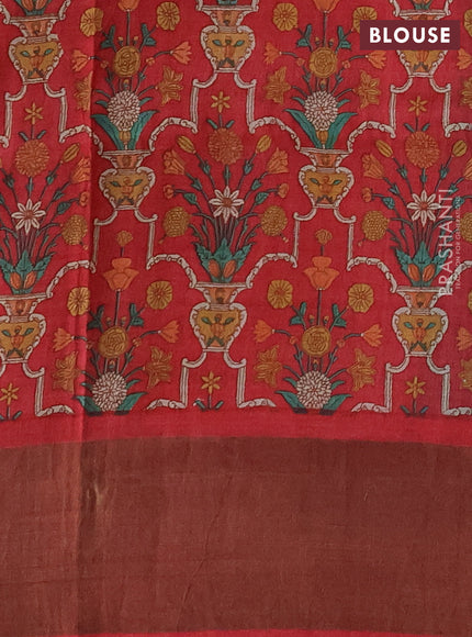 Pure tussar silk saree peacock blue and red with allover zari checked pattern and zari woven border