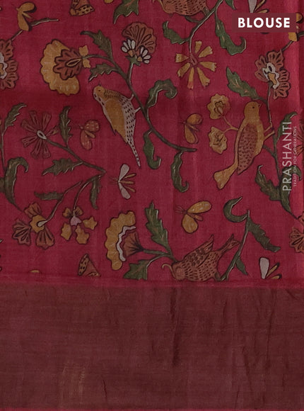 Pure tussar silk saree mehendi green and pink with allover zari checked pattern and zari woven border