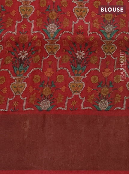 Pure tussar silk saree beige and red with allover zari checked pattern and zari woven border