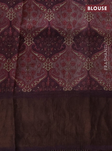 Pure tussar silk saree pink and deep jamun with allover zari checked pattern and zari woven border