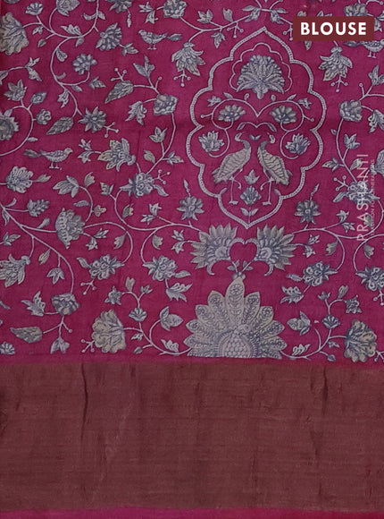 Pure tussar silk saree blue and pink with allover zari checked pattern and zari woven border