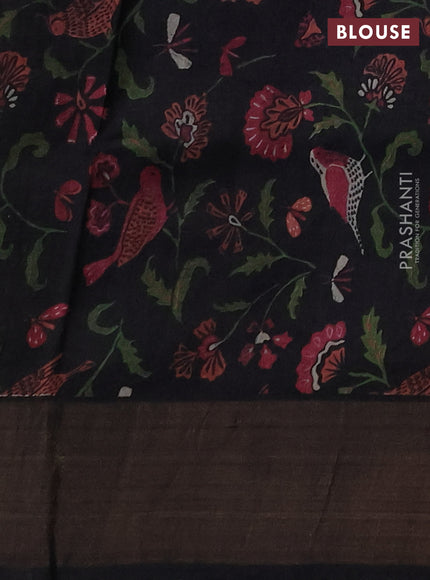 Pure tussar silk saree beige and black with allover zari checked pattern and zari woven border