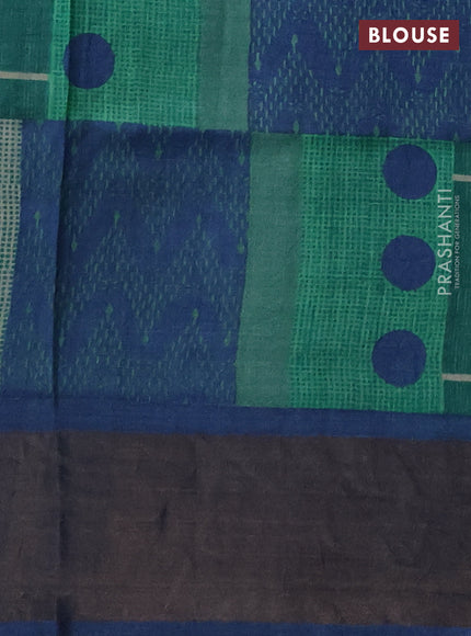 Pure tussar silk saree green and peacock blue with allover zari checked pattern and zari woven border