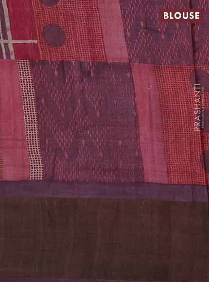 Pure tussar silk saree peach pink and jamun shade with allover zari checked pattern and zari woven border