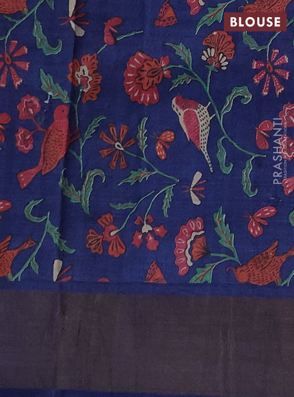 Pure tussar silk saree peach orange and blue with allover zari checked pattern and zari woven border
