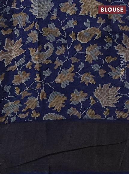 Pure tussar silk saree teal green and blue with allover zari checked pattern and zari woven border