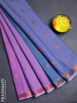 Semi maheswari cotton saree lavender and green shade with allover copper zari woven buttas and copper zari woven border