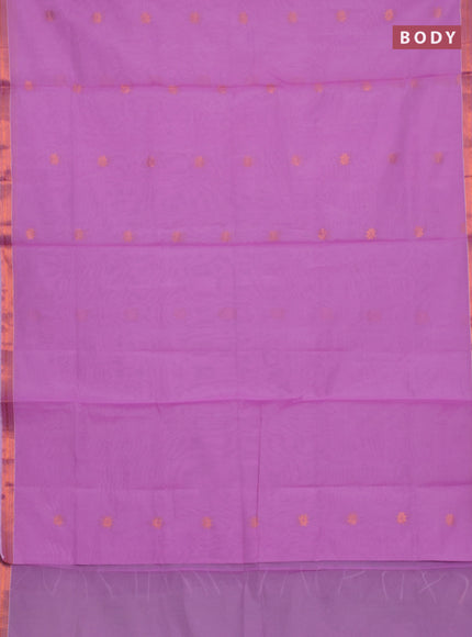 Semi maheswari cotton saree lavender and green shade with allover copper zari woven buttas and copper zari woven border