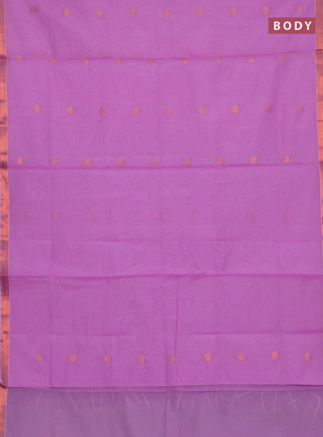 Semi maheswari cotton saree lavender and green shade with allover copper zari woven buttas and copper zari woven border