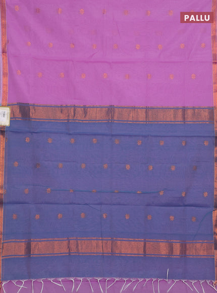 Semi maheswari cotton saree lavender and green shade with allover copper zari woven buttas and copper zari woven border