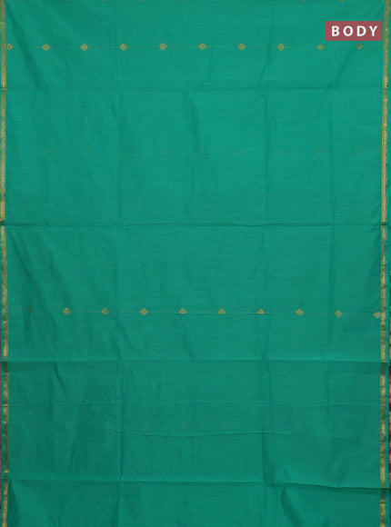 Semi maheswari cotton saree light green and maroon with allover zari weaves & buttas and small zari woven border