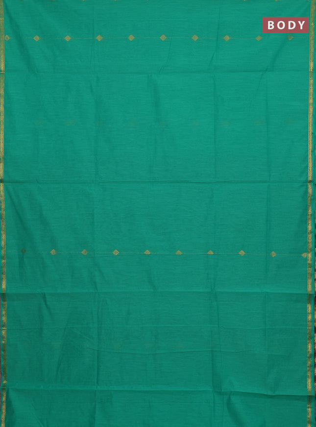 Semi maheswari cotton saree light green and maroon with allover zari weaves & buttas and small zari woven border
