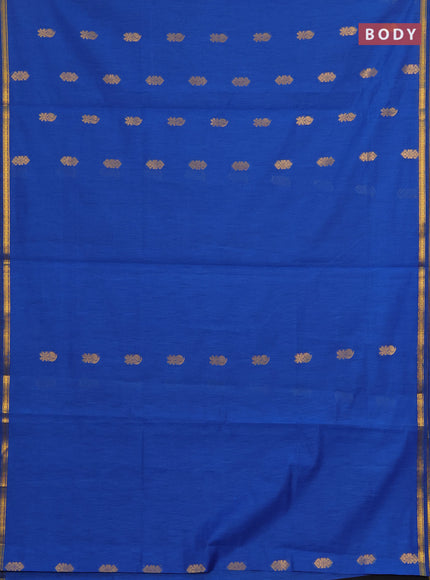 Semi maheswari cotton saree blue and black with allover zari woven buttas and small zari woven border