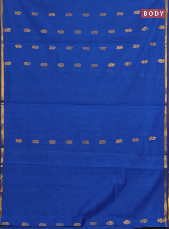 Semi maheswari cotton saree blue and black with allover zari woven buttas and small zari woven border