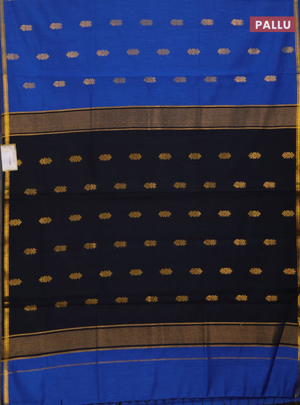 Semi maheswari cotton saree blue and black with allover zari woven buttas and small zari woven border
